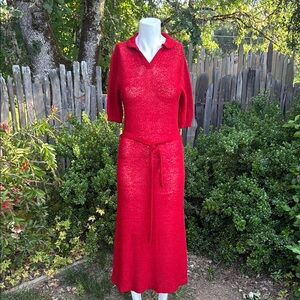 Vintage Red Knit Dress with Belt